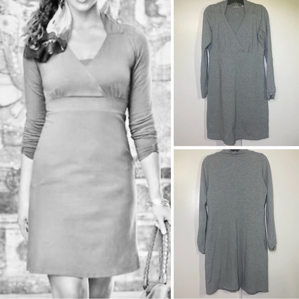 Athleta Front Top Wrap Gray 3/4 Sleeves V-neck Dress Medium